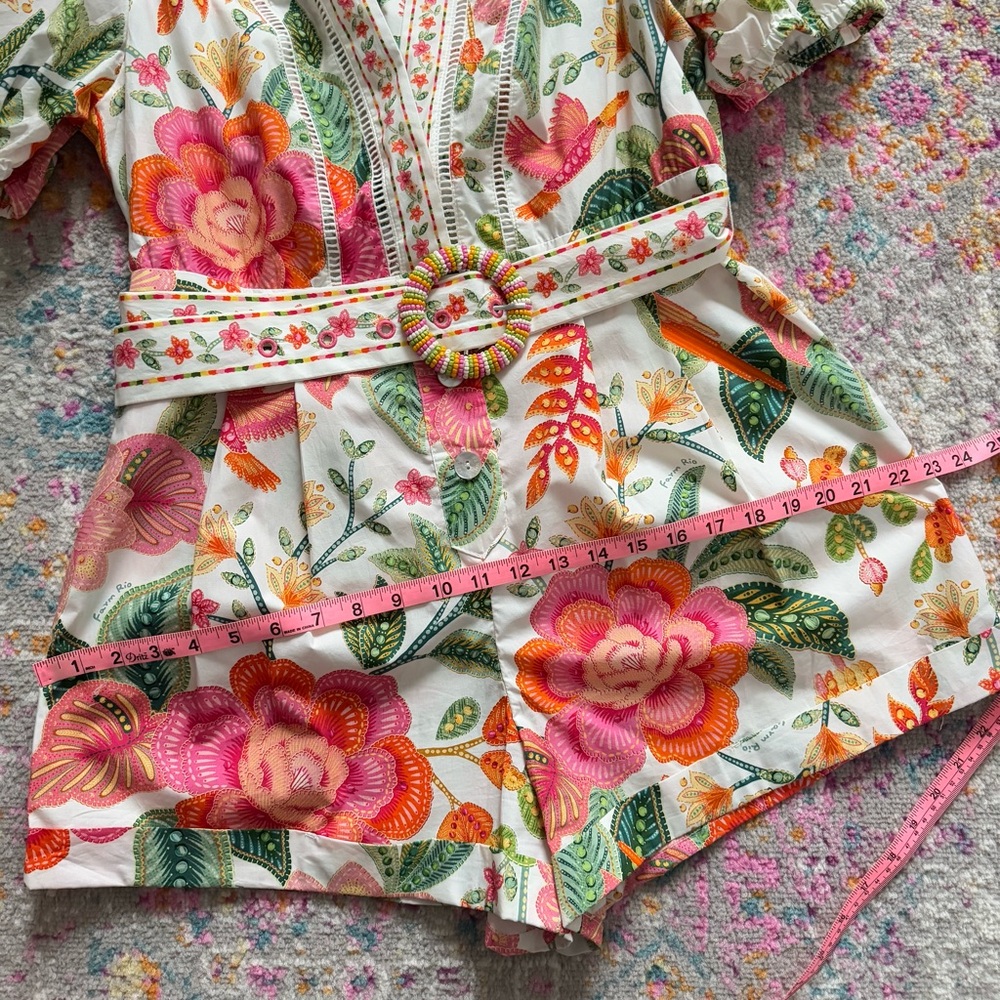 NWT FARM Rio Pink, Green & Orange Tropical Floral Belted Romper - Picture 9 of 15